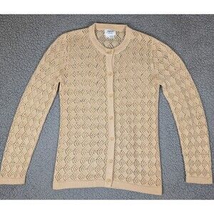 Vintage John Wanamaker Cardigan Button Up Crochet Made in Korea Camel Medium